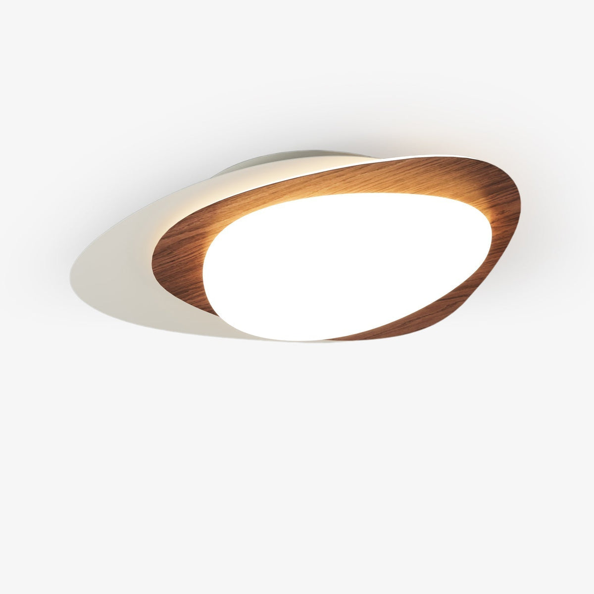 Candeeiro de teto Fuji oval orgânico em nogueira com LED