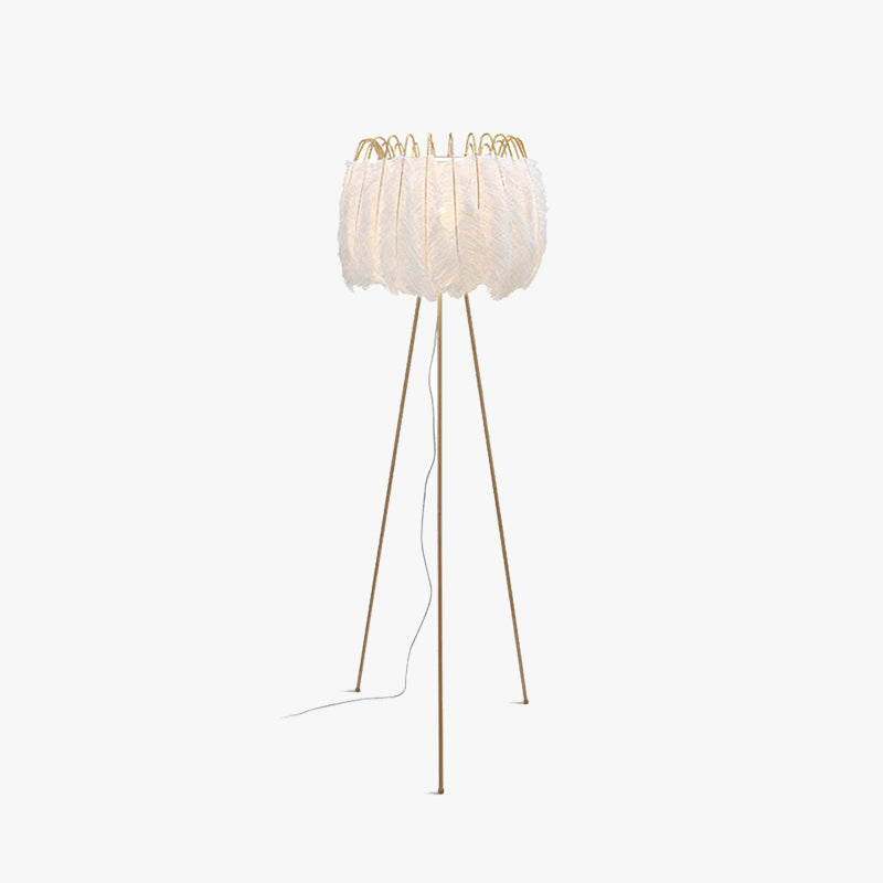O'Moore kunstnerisk trefodet gulvlampe med fjer, hvid