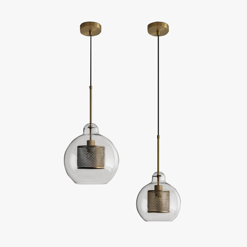 Nerel Contemporary Golden Pendant Light, Glass, Globe/Cylindric