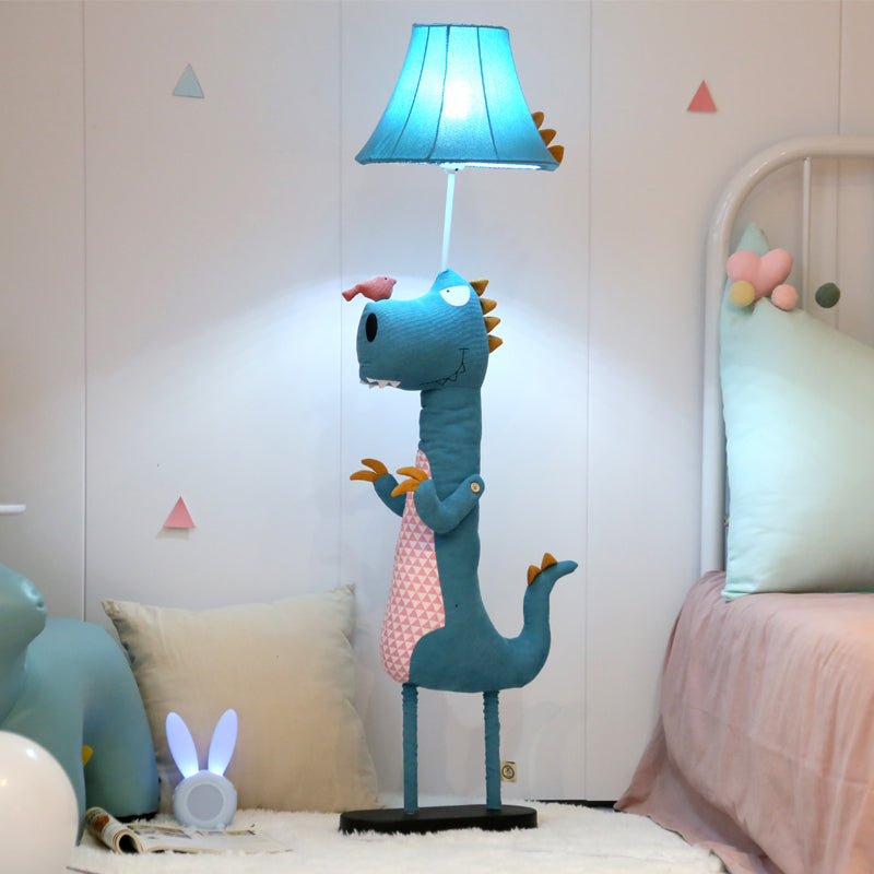 Minori moderne gulvlampe i dinosaurdesign, metal/tekstil