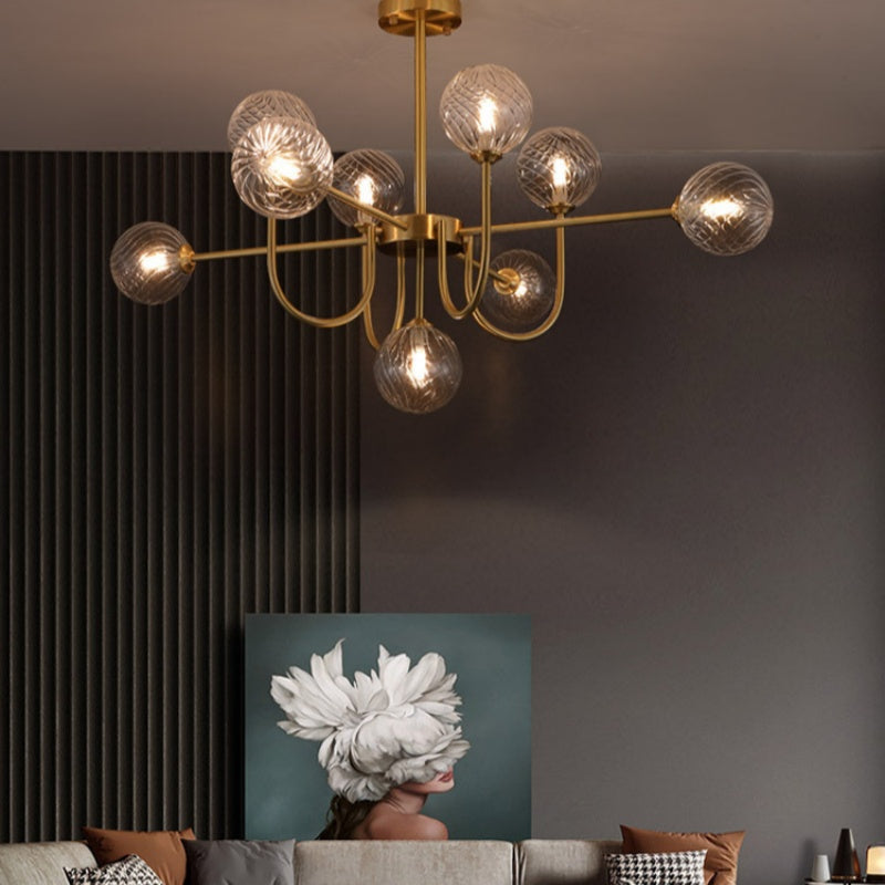 Valentina moderne LED-loftslampe i guld og glas til stue/spisestue/soveværelse