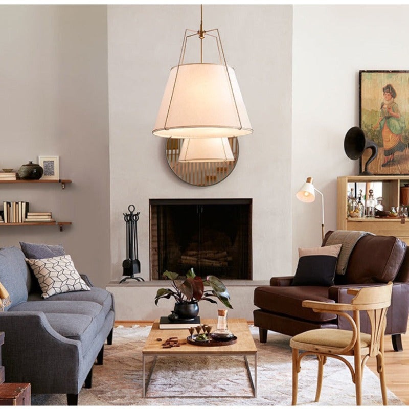 Ritta konisk modern pendellampa i tyg för matsal