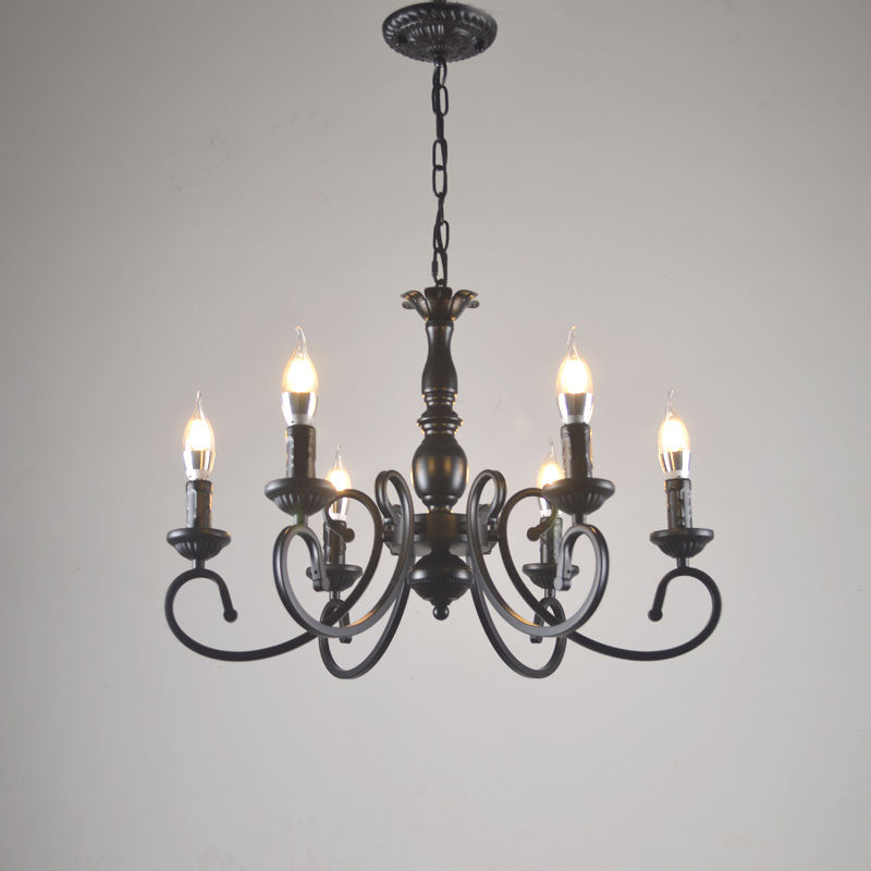 Silva kreativ retro-ljuskrona med stearinljus, svart metall, sovrum