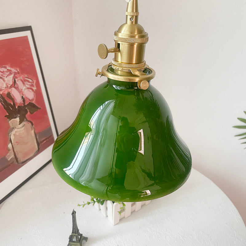 Valentina rustik vintage LED-pendellampa i grön koppar och glas för matsal