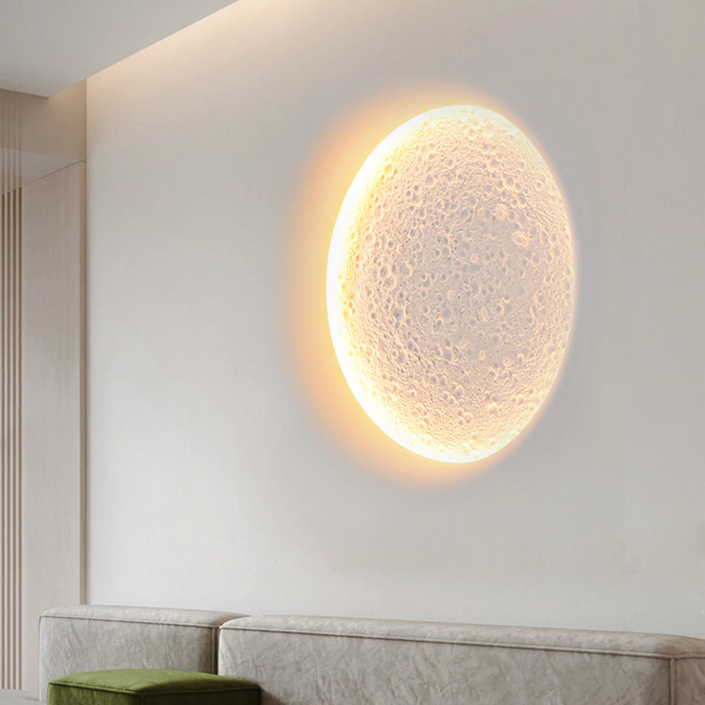 Candeeiro de parede decorativo Aria, em metal/gesso com forma de lua, branco
