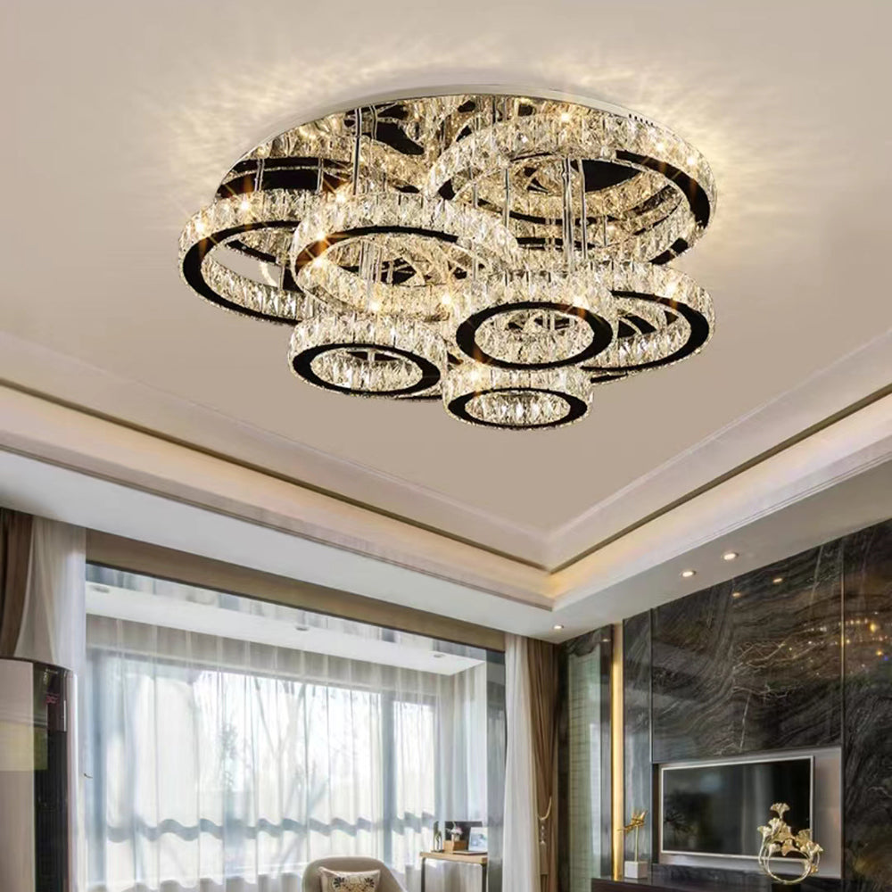 Kristy Modern Multi Ring Metal And Crystal Pendant Light