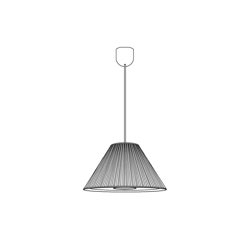 Ritta veckad pendellampa i wabi-sabi-stil, metall/tyg, vardagsrum