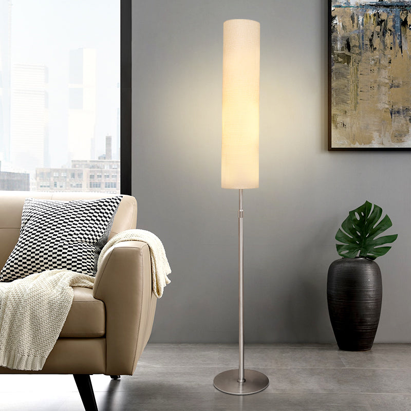 Eryn minimalistisk vit cylindrisk golvlampa i metall och tyg