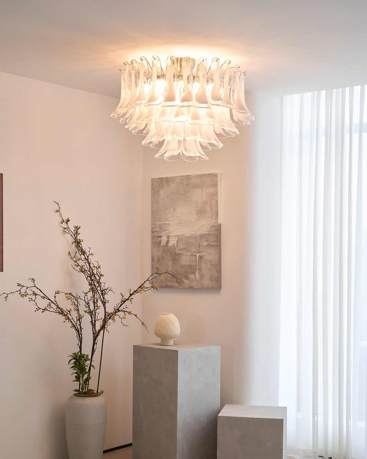 Candeeiro de teto Celenira elegante de vidro transparente ondulado, com camadas