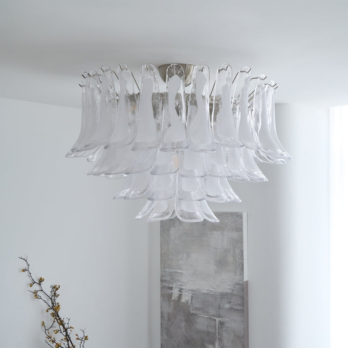 Candeeiro de teto Celenira elegante de vidro transparente ondulado, com camadas