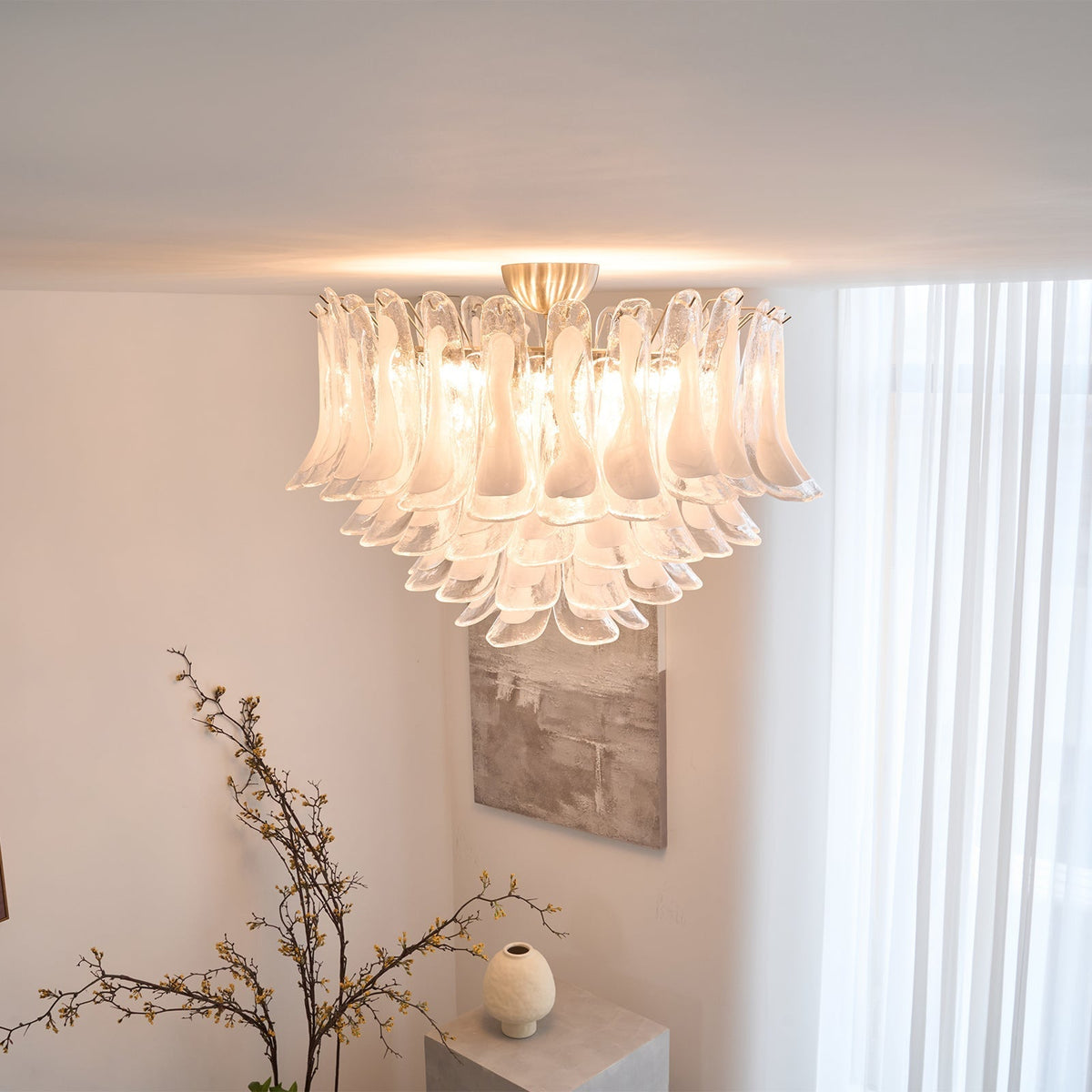Candeeiro de teto Celenira elegante de vidro transparente ondulado, com camadas