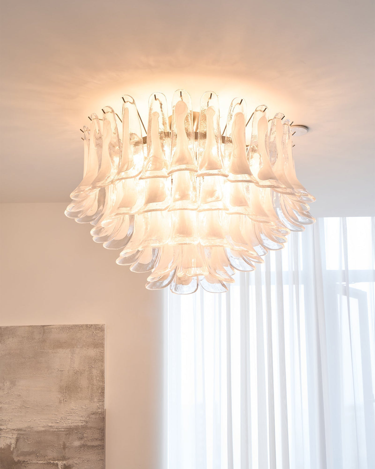 Candeeiro de teto Celenira elegante de vidro transparente ondulado, com camadas