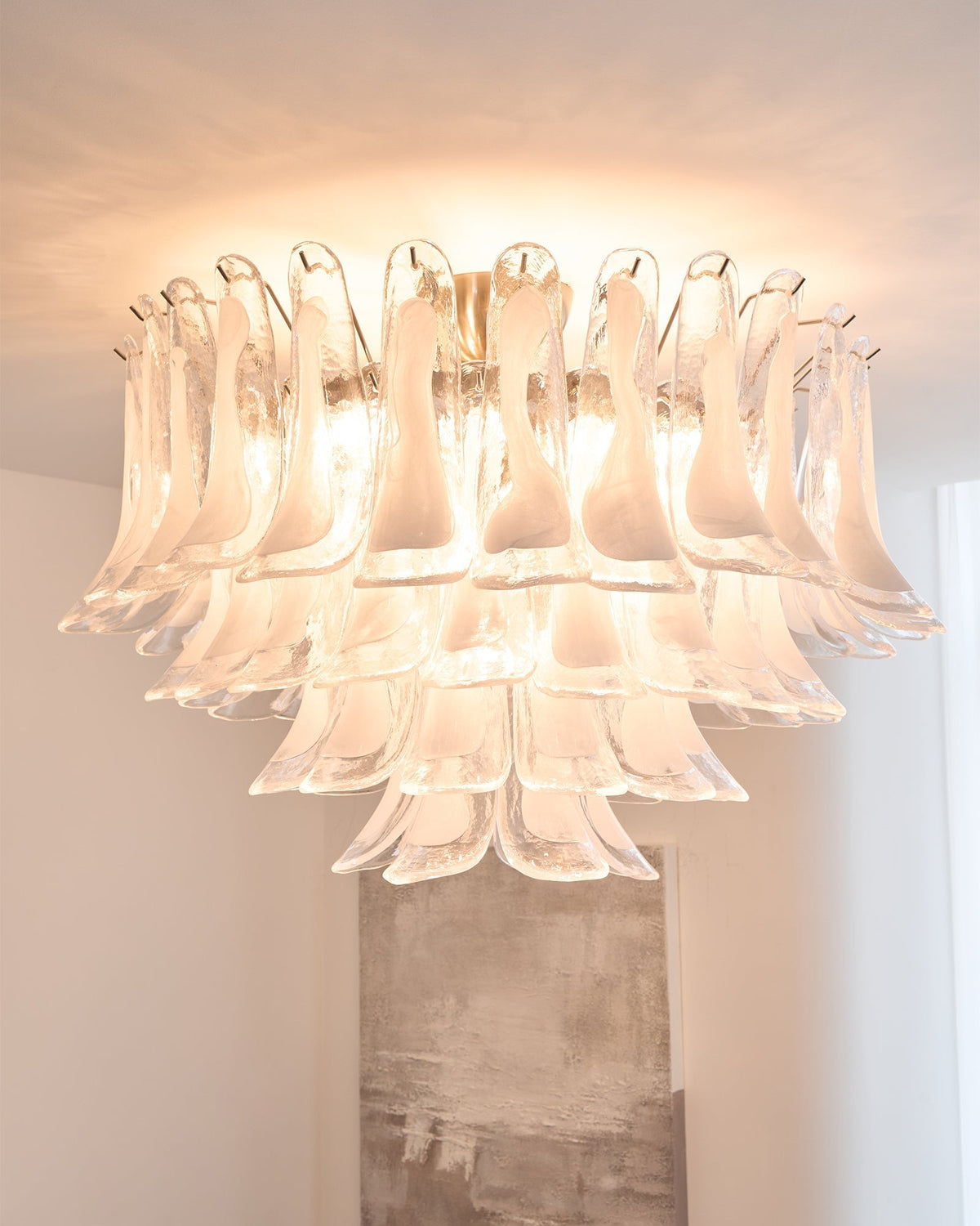 Candeeiro de teto Celenira elegante de vidro transparente ondulado, com camadas