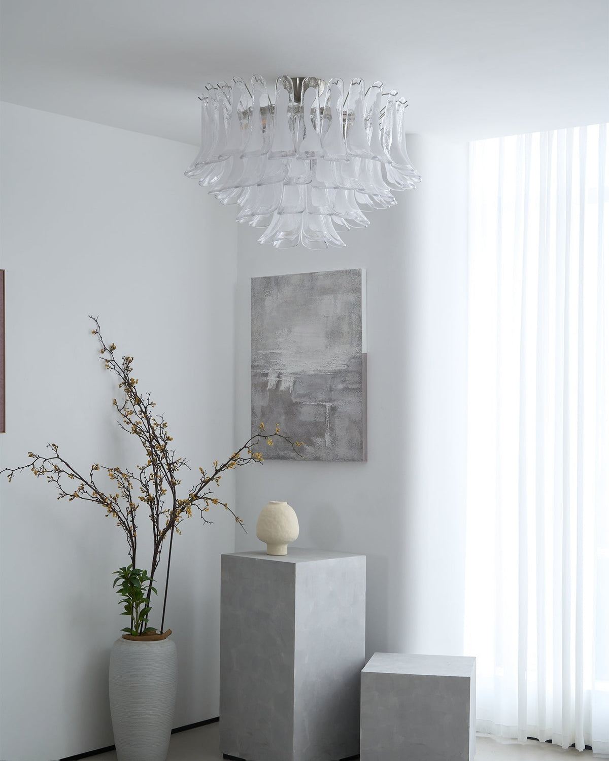 Candeeiro de teto Celenira elegante de vidro transparente ondulado, com camadas