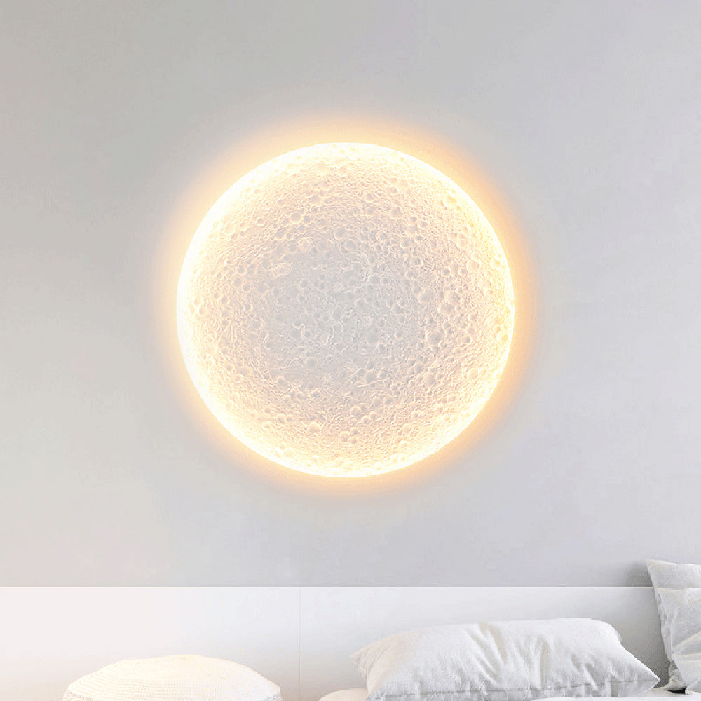 Candeeiro de parede decorativo Aria, em metal/gesso com forma de lua, branco