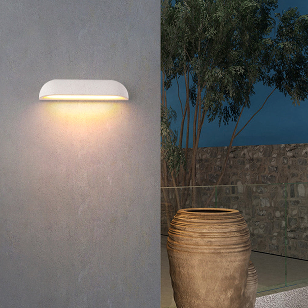 Ray Modern Minimalist Semi-elliptical Metal/Stone Outdoor Wall Lamp, Black/White