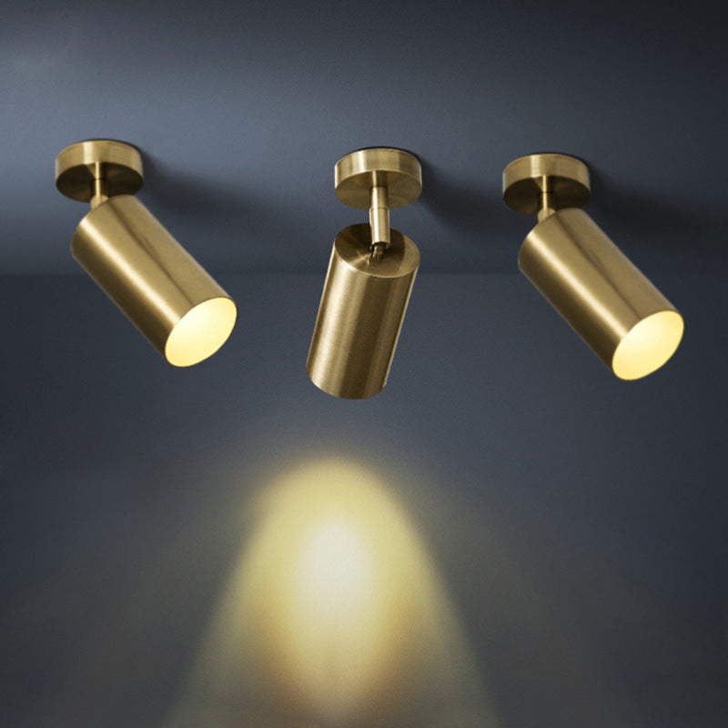 Candeeiro de teto Aria Moderno com foco cilíndrico dourado, de montagem embutida, em metal