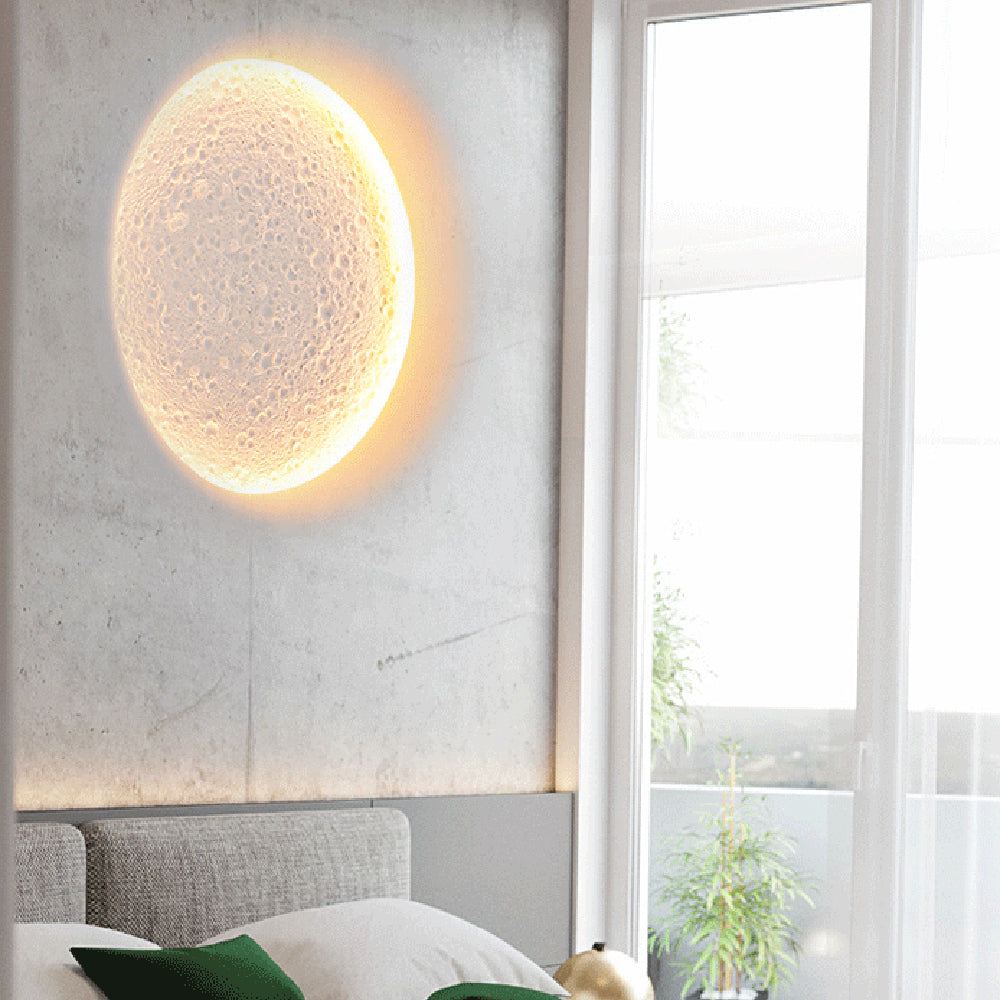 Candeeiro de parede decorativo Aria, em metal/gesso com forma de lua, branco