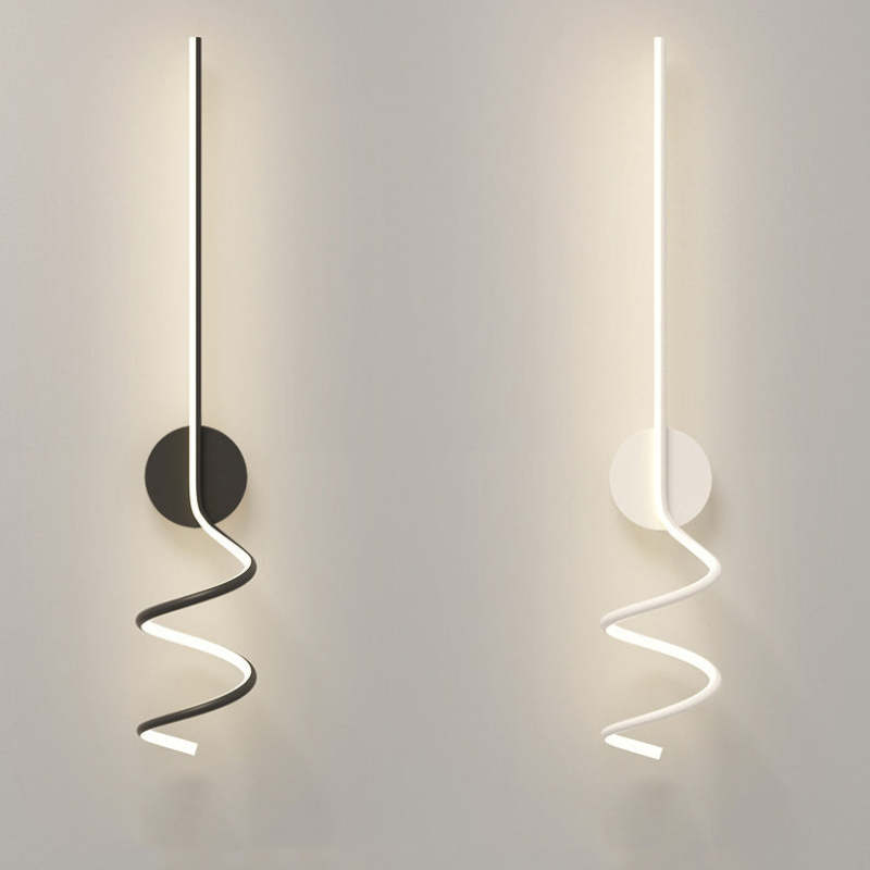 Arisha moderne LED-væglampe med spiralformet kunstmotiv, sort og hvid