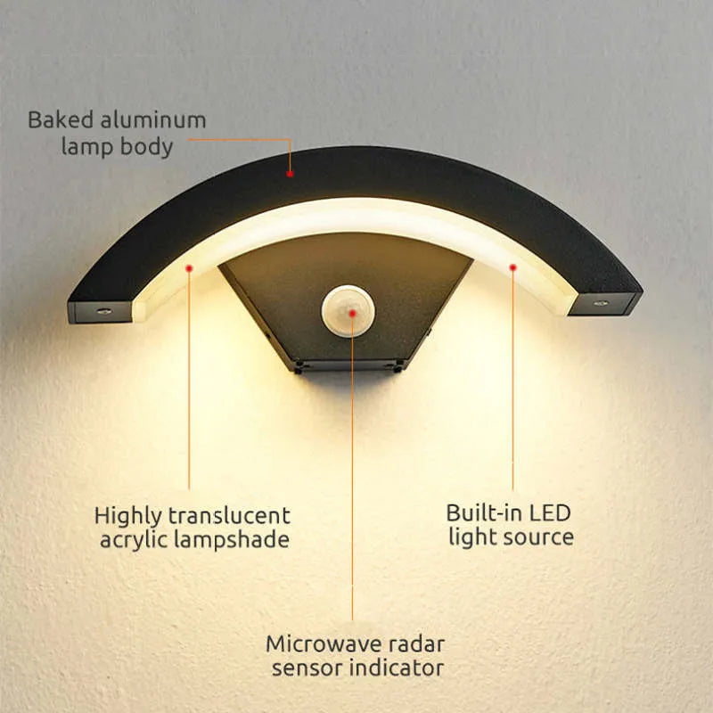 Candeeiro de parede exterior Alvyn nórdico, LED, arqueado e impermeável, preto