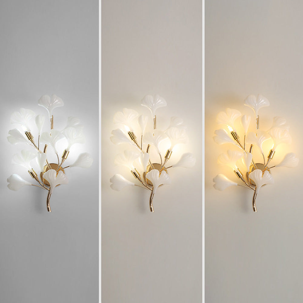 Olivia Decorative Flower in Golden White Ceramic Wall Lamp