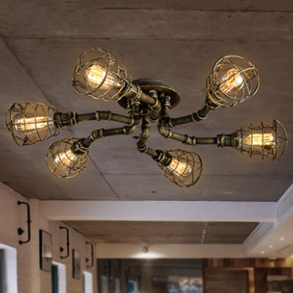 Alessio Industrial Flush Mount Ceiling Light, Black/Brass