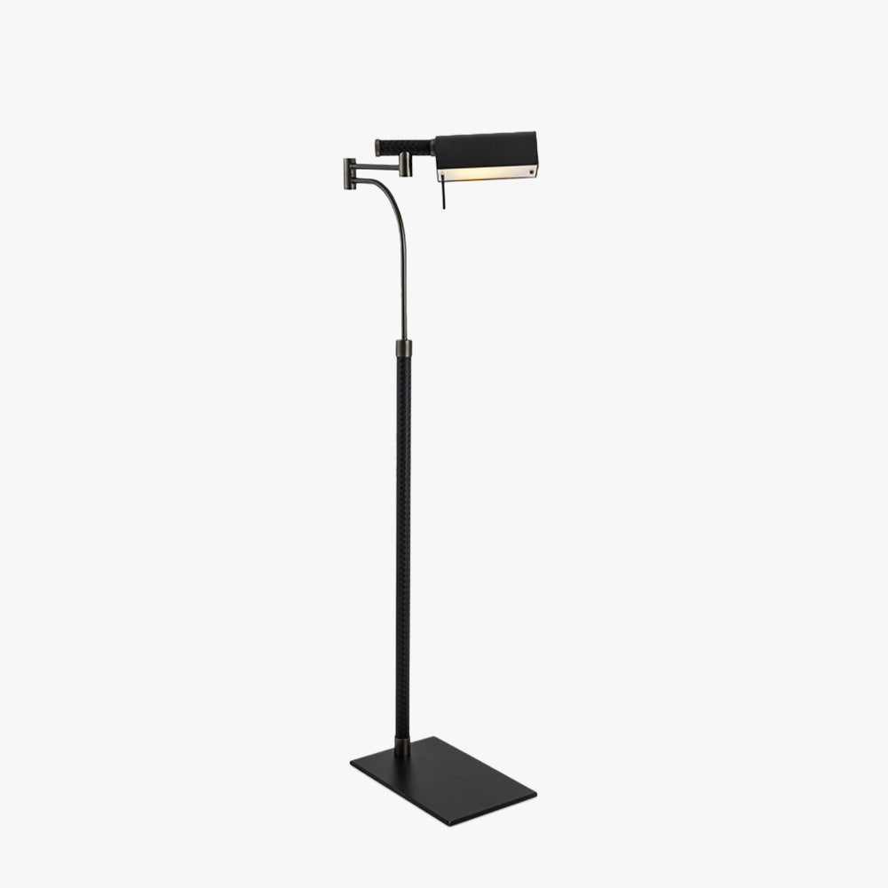 Salgado Design Modern Black Floor Lamp, Leather & Metal