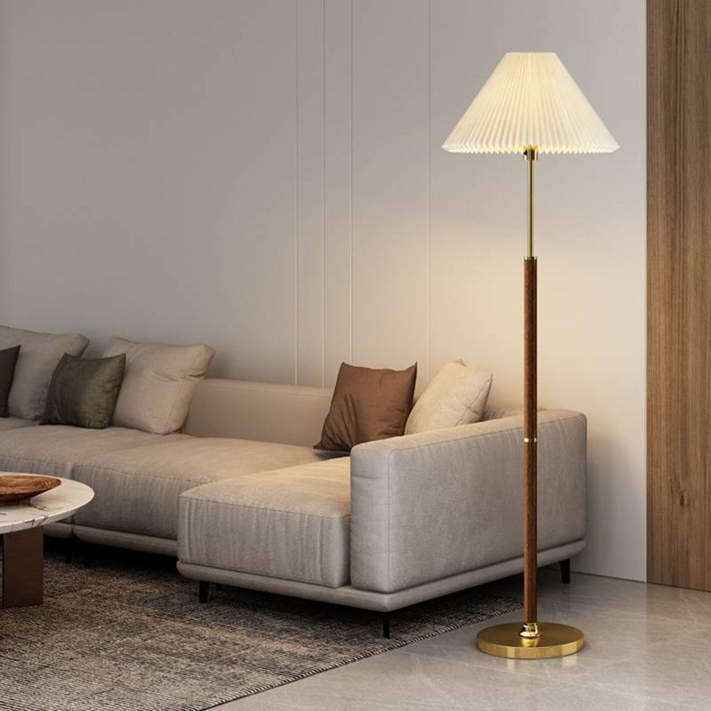 Ozawa enkel valnød/metal/stof bord-/gulvlampe, stue