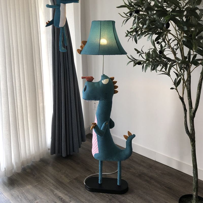Minori moderne gulvlampe i dinosaurdesign, metal/tekstil