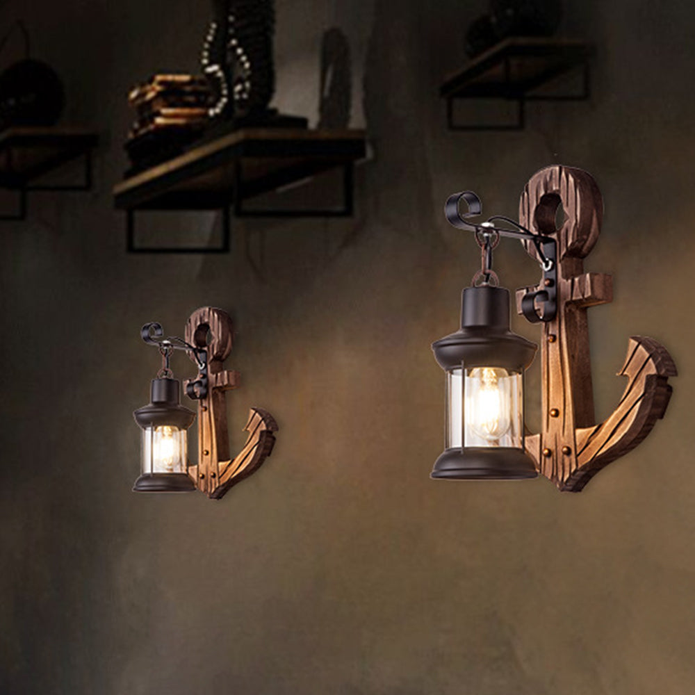 Epoch Anchor Lantern Wall Lamp, Vintage/Antique, Wood, Bedroom