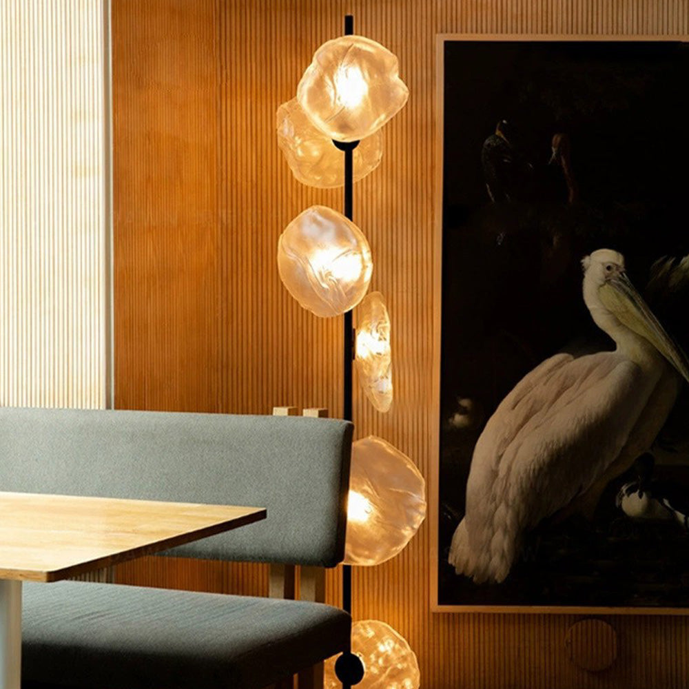 Byers exklusiv golvlampa med blomform i metall/glas, svart/guld/grå