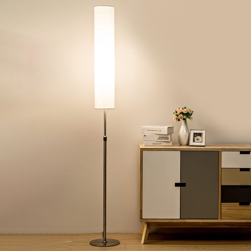 Eryn minimalistisk vit cylindrisk golvlampa i metall och tyg