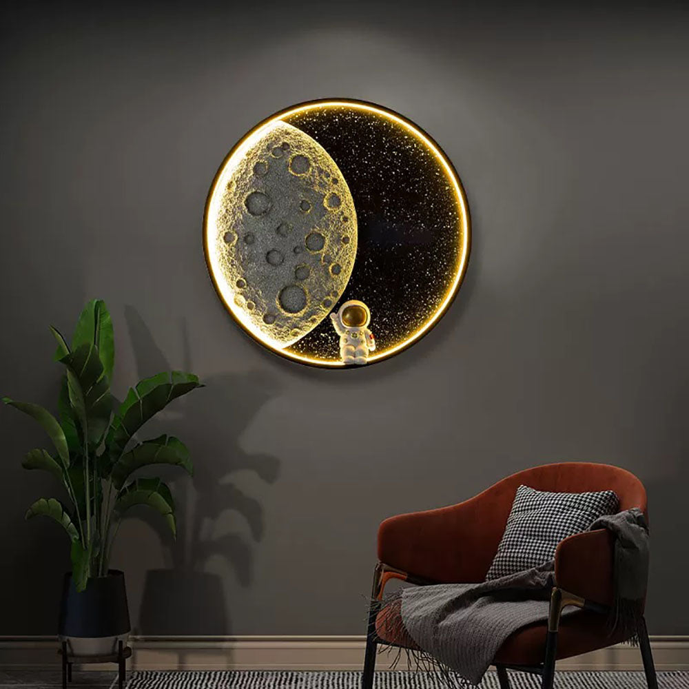 Candeeiro de parede Aria redondo Lua Astronauta preto, metal