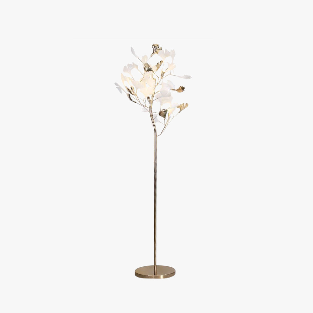 Olivia kunstnerisk gulvlampe med blad, keramik/metal, hvid/guld, arbejdsværelse