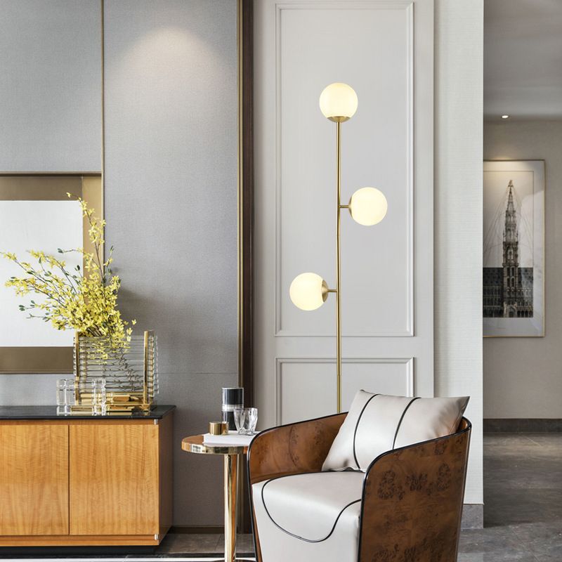 Valentina Modern Globe Brass/Glass Floor Lamp, 3 Heads