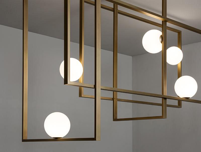 Veliiel moderne geometrisk Mondrian-lysekrone i glas og messing