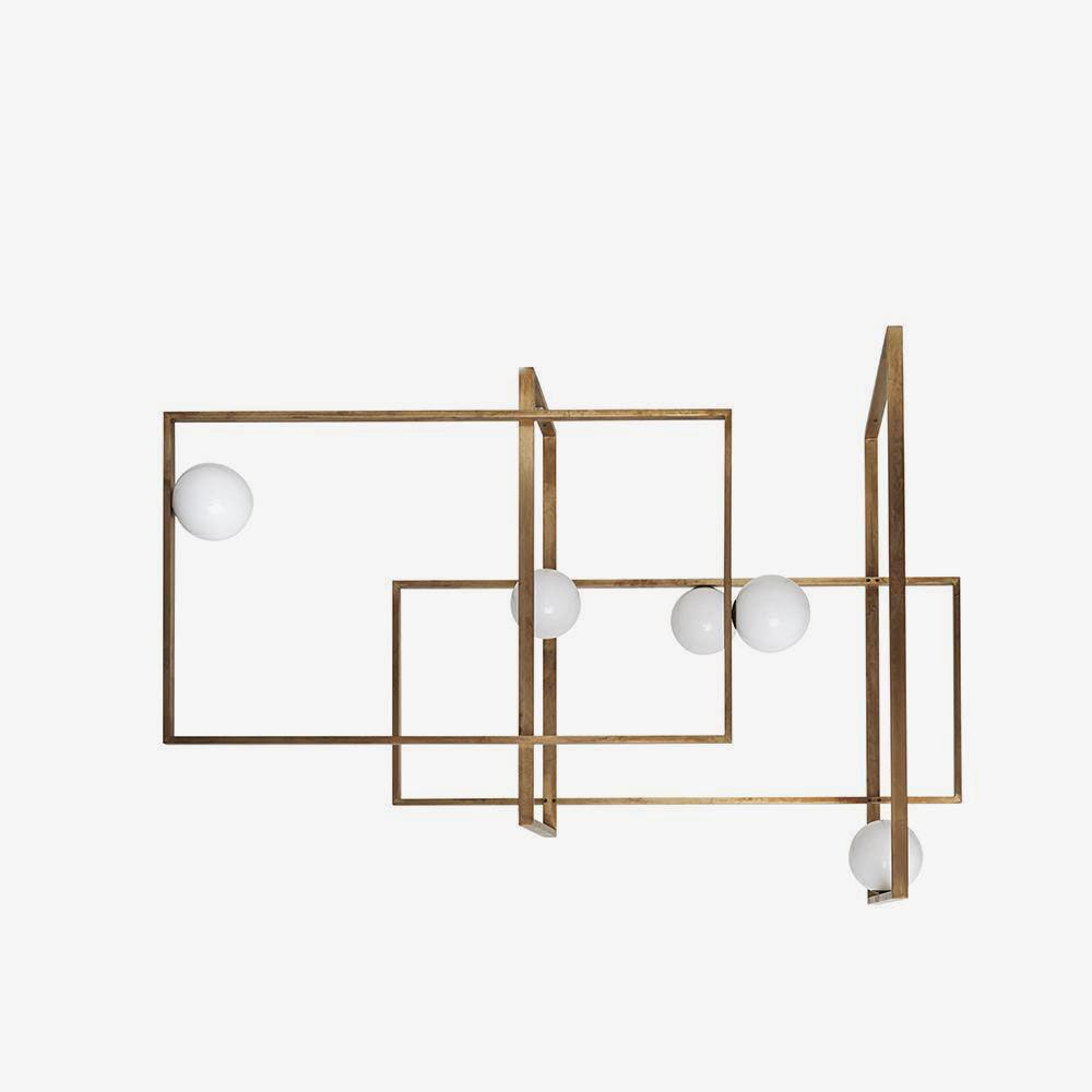 Veliiel moderne geometrisk Mondrian-lysekrone i glas og messing