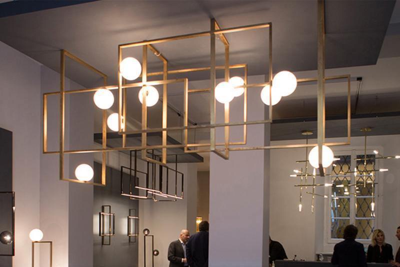 Veliiel moderne geometrisk Mondrian-lysekrone i glas og messing