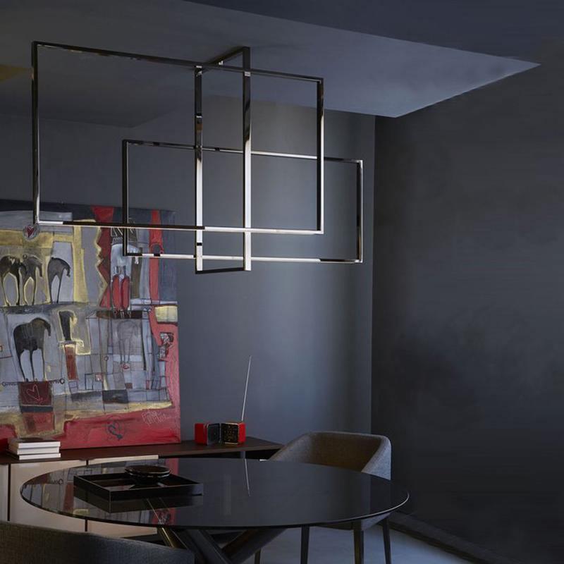 Veliiel moderne geometrisk Mondrian-lysekrone i glas og messing