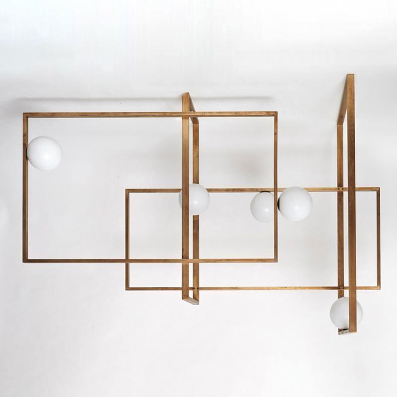Veliiel moderne geometrisk Mondrian-lysekrone i glas og messing