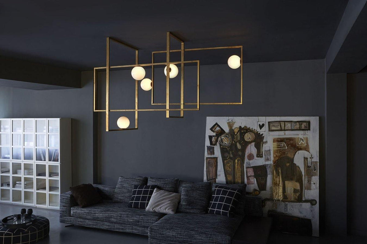 Veliiel moderne geometrisk Mondrian-lysekrone i glas og messing