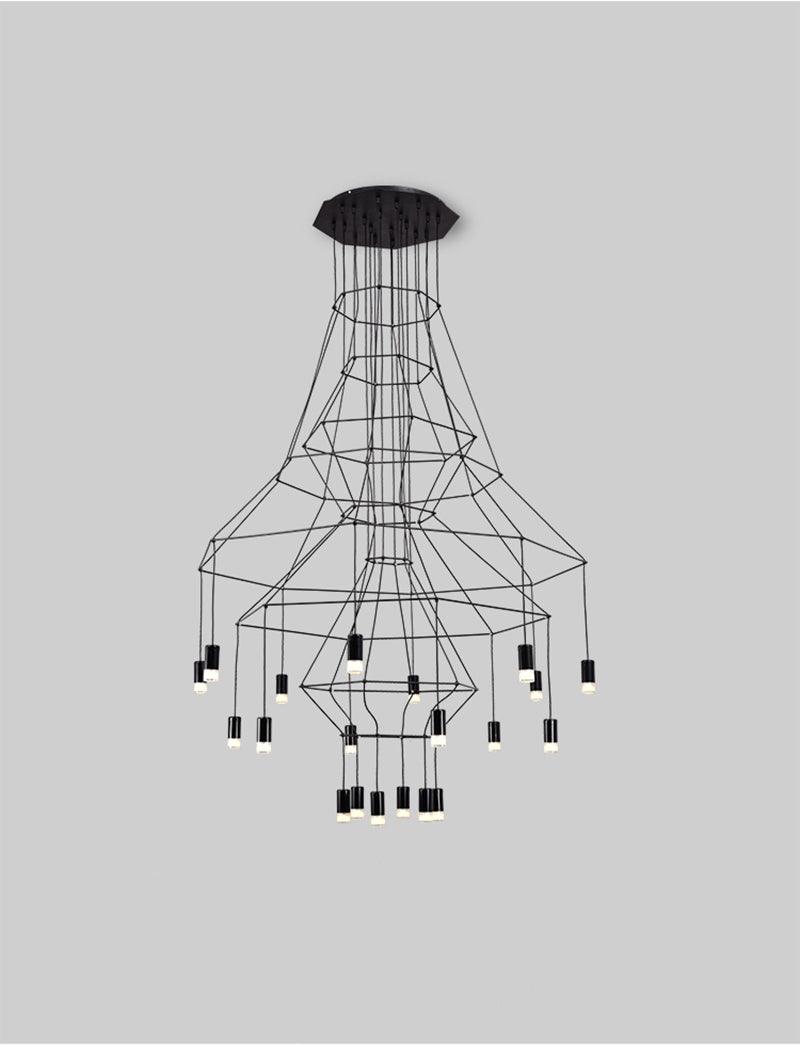 Candeeiro de teto Tevenq com linhas, estrutura de arame preta e LED