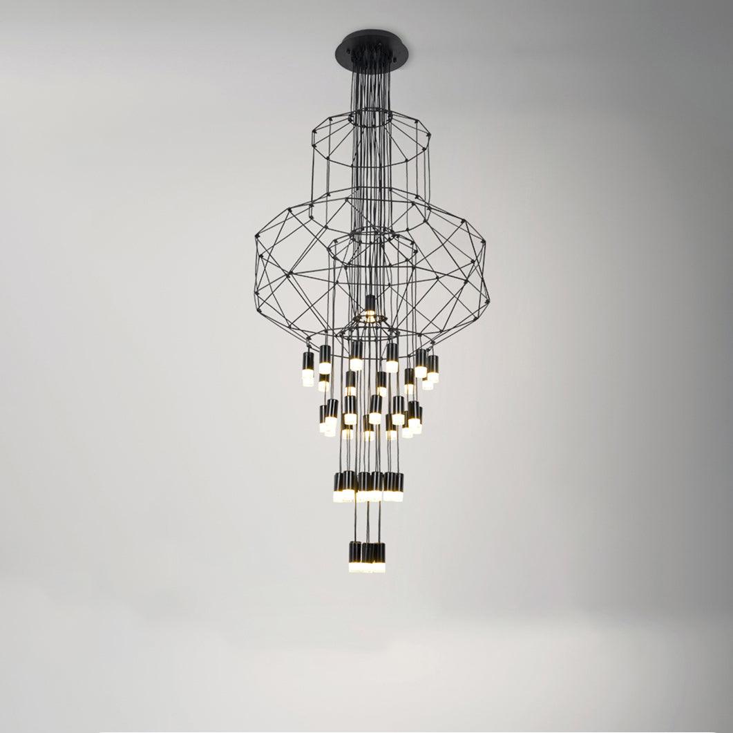Candeeiro de teto Tevenq com linhas, estrutura de arame preta e LED
