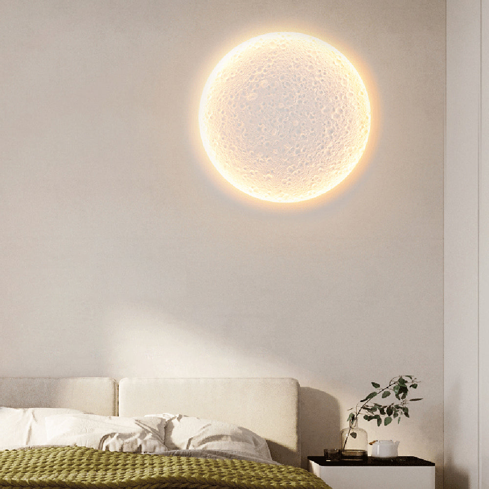 Candeeiro de parede decorativo Aria, em metal/gesso com forma de lua, branco