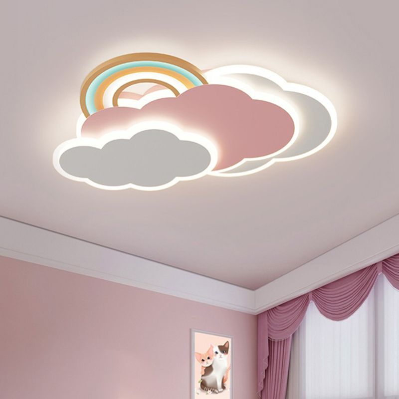 Candeeiro de teto moderno Aria, tipo nuvem/arco-íris, de montagem rente ao teto, cor-de-rosa/branco