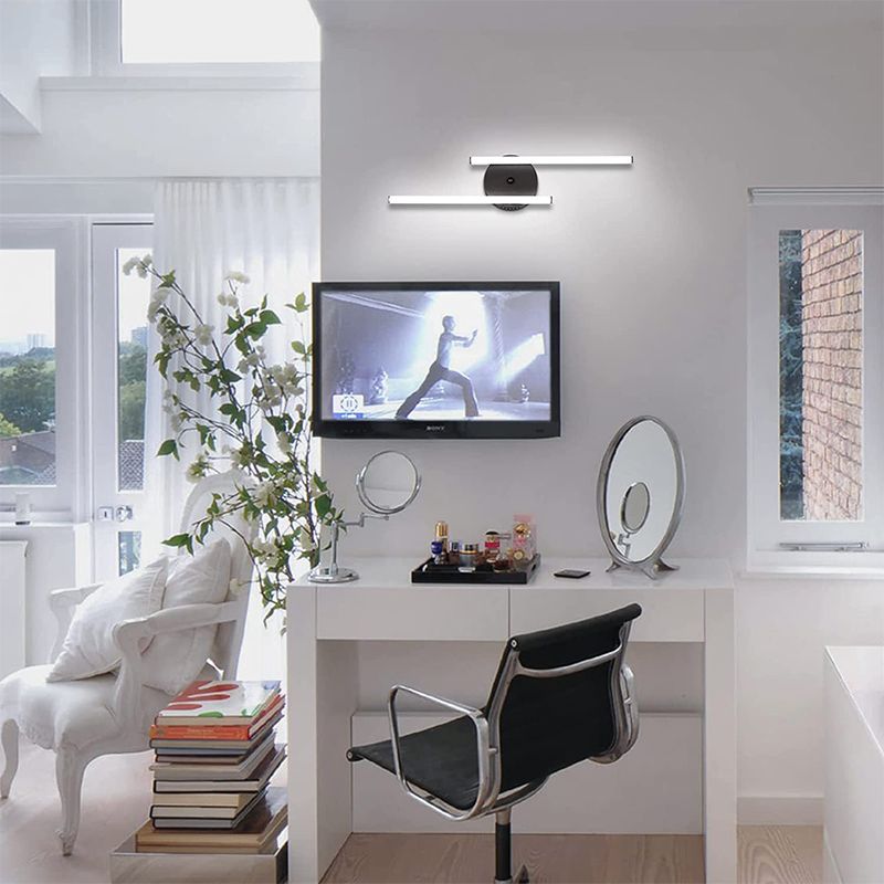 Arisha modern dubbellinjär LED-vägglampa för sminkspegel, svart/silver