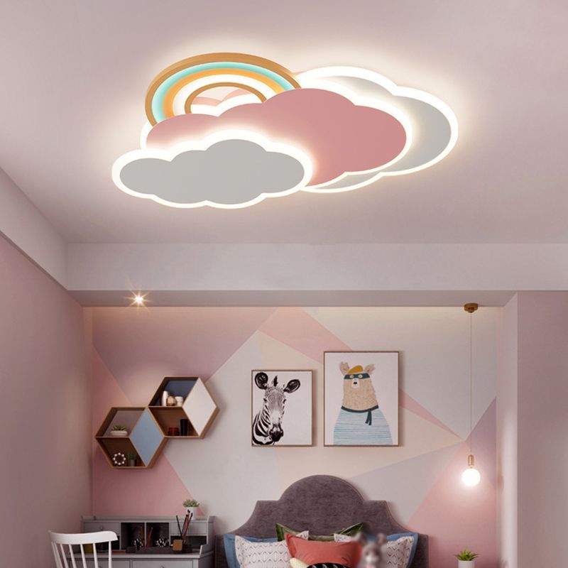 Candeeiro de teto moderno Aria, tipo nuvem/arco-íris, de montagem rente ao teto, cor-de-rosa/branco