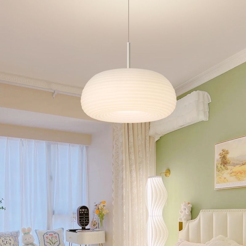 Zoriel Pendant Light White Glass Drum Shape