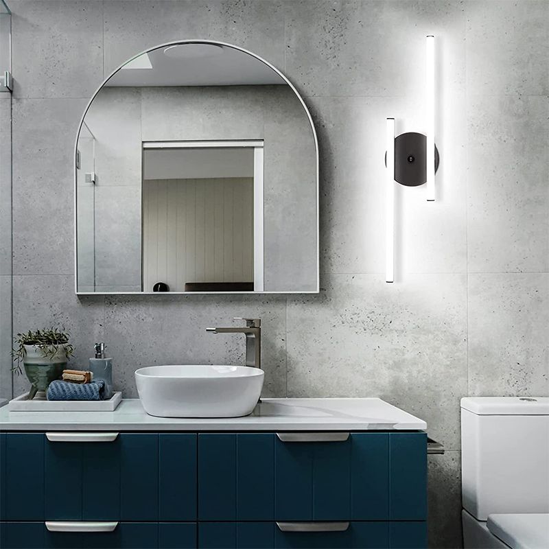 Arisha modern dubbellinjär LED-vägglampa för sminkspegel, svart/silver