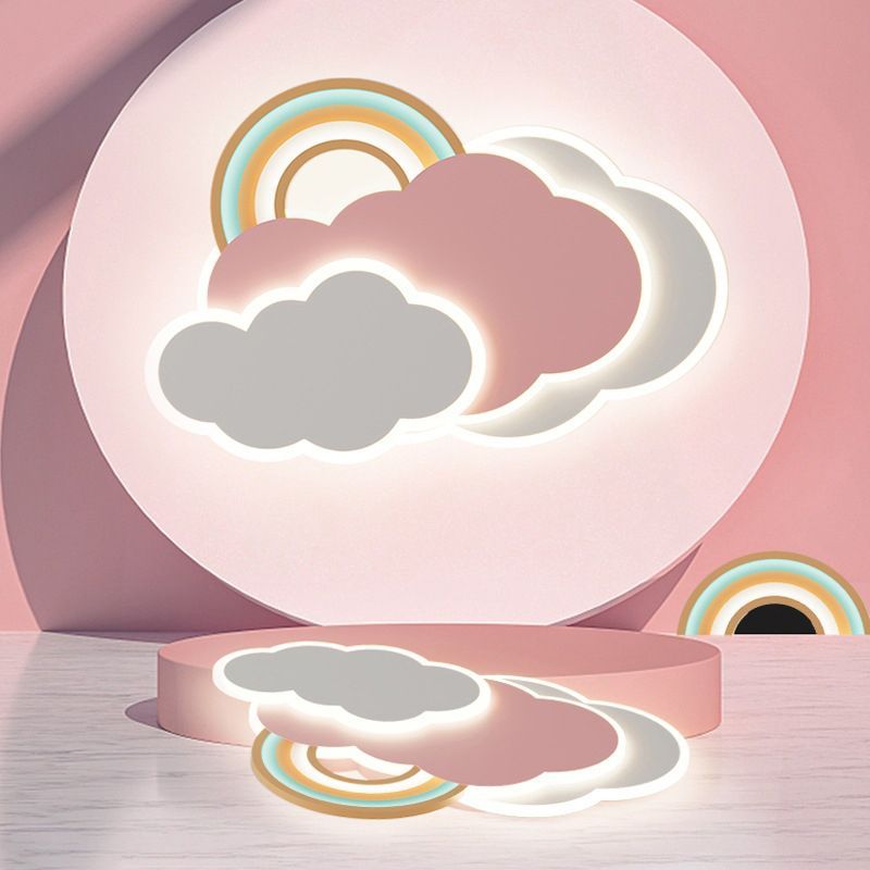Candeeiro de teto moderno Aria, tipo nuvem/arco-íris, de montagem rente ao teto, cor-de-rosa/branco